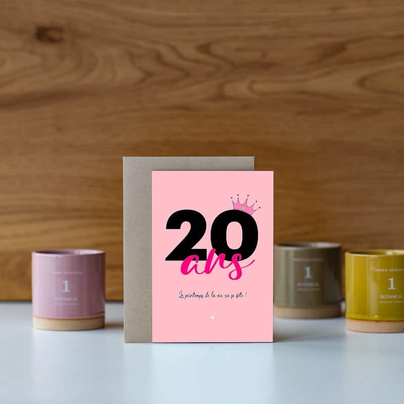 Carte de vœux - 20 ans - Rose - Petites Pensées - Boutique Meli Melo