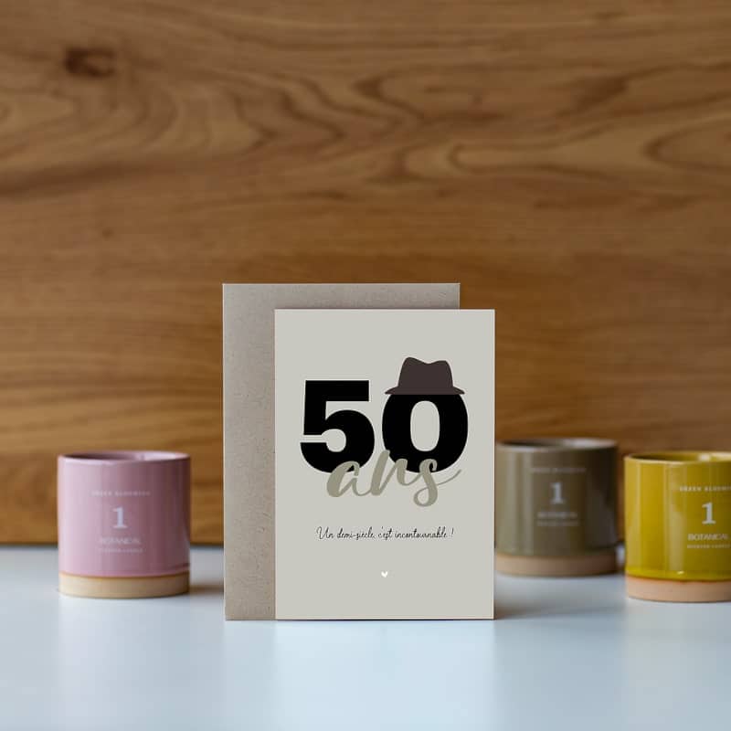 Carte de vœux - 50 ans - Gris - Petites Pensées - Boutique Meli Melo