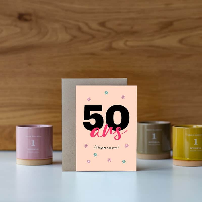 Carte de vœux - 50 ans - Corail - Petites Pensées - Boutique Meli Melo