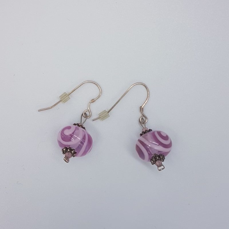 Boucles d'oreilles pendante en verre - Rose à motifs - 123perlimpimpin - Boutique Meli Melo