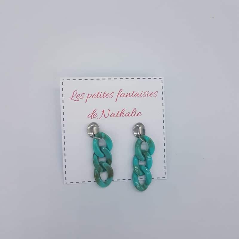 Boucles d'oreilles - Chaîne - Turquoise - Les petites fantaisies de Nathalie - Boutique Meli Melo