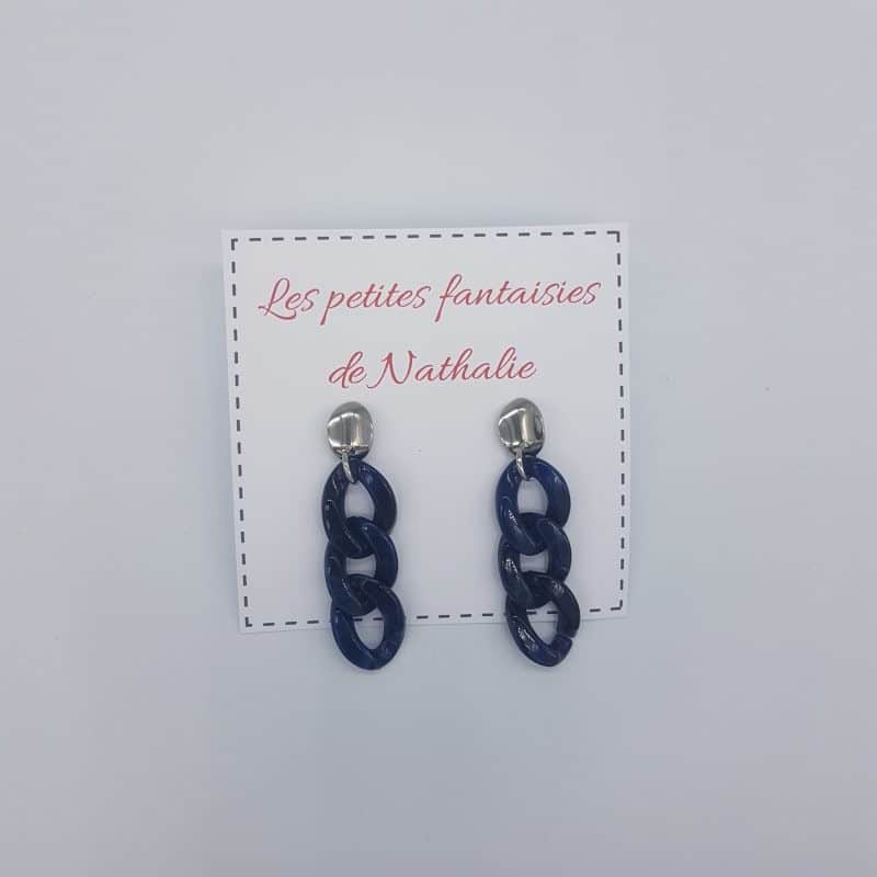 Boucles d'oreilles - Chaîne - Marine - Les petites fantaisies de Nathalie - Boutique Meli Melo