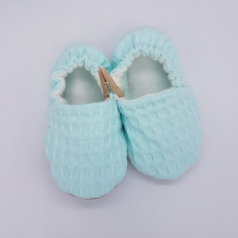 Chaussons - 3-6 M - Turquoise - Créations Baby - Boutique Meli Melo