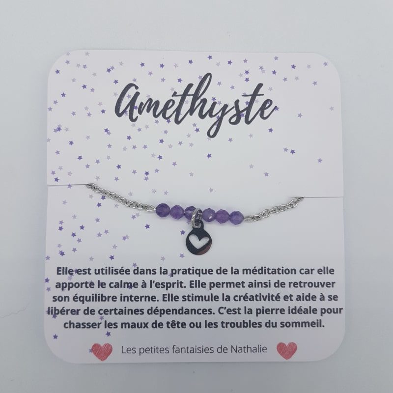 Bracelet - Cœur - Améthyste - Les petites fantaisies de Nathalie - Boutique Meli Melo