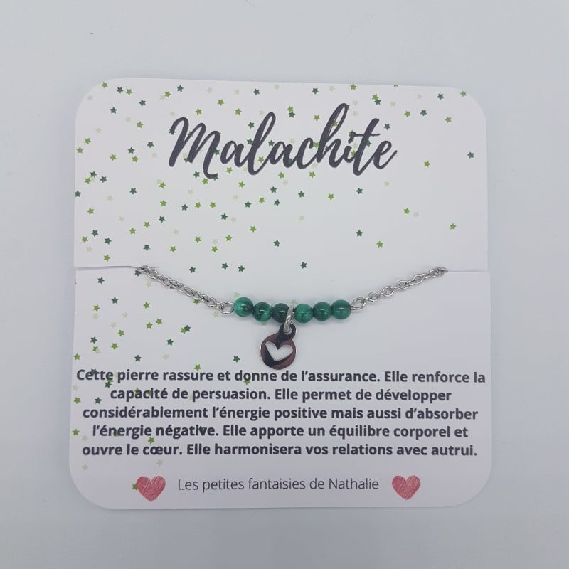 Bracelet - Cœur - Malachite - Les petites fantaisies de Nathalie - Boutique Meli Melo
