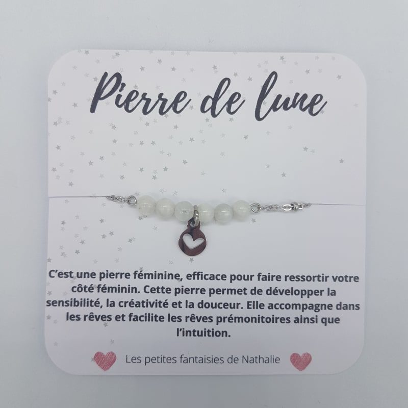 Bracelet - Cœur - Pierre de Lune - Les petites fantaisies de Nathalie - Boutique Meli Melo