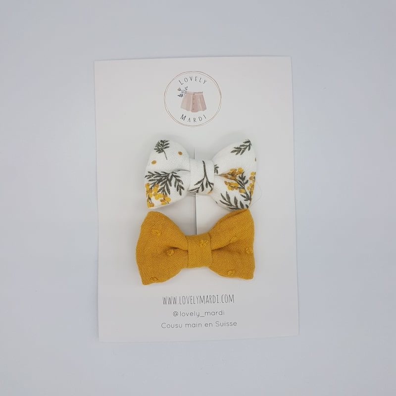 Duo barrettes - Petit noeud - Curry - Lovely Mardi - Boutique Meli Melo