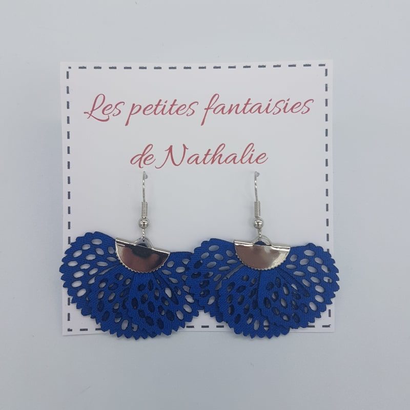 Boucles d'oreilles - Feuille - Marine - Les petites fantaisies de Nathalie - Boutique Meli Melo