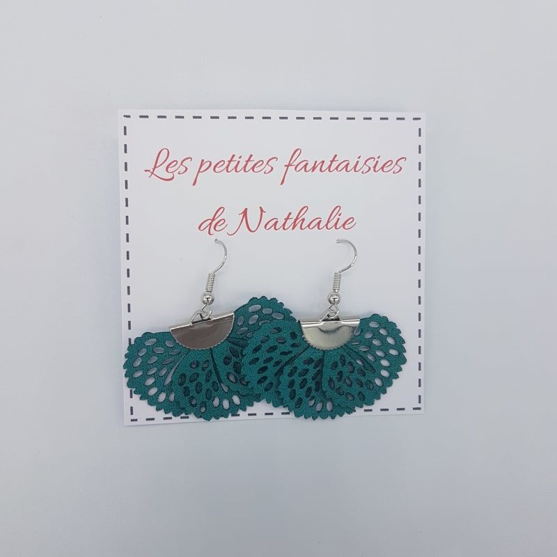 Boucles d'oreilles - Feuille - Pétrole - Les petites fantaisies de Nathalie - Boutique Meli Melo