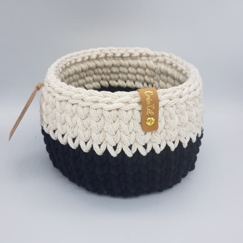 Panier en crochet - Noir et crème - Créa'Cél - Boutique Meli Melo